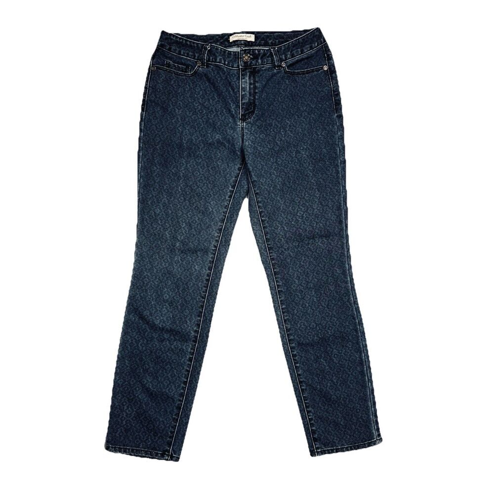 Coldwater Creek Natural Fit Jeans Womens 4 Blue Geo Print Ankle Measures 27 x 26